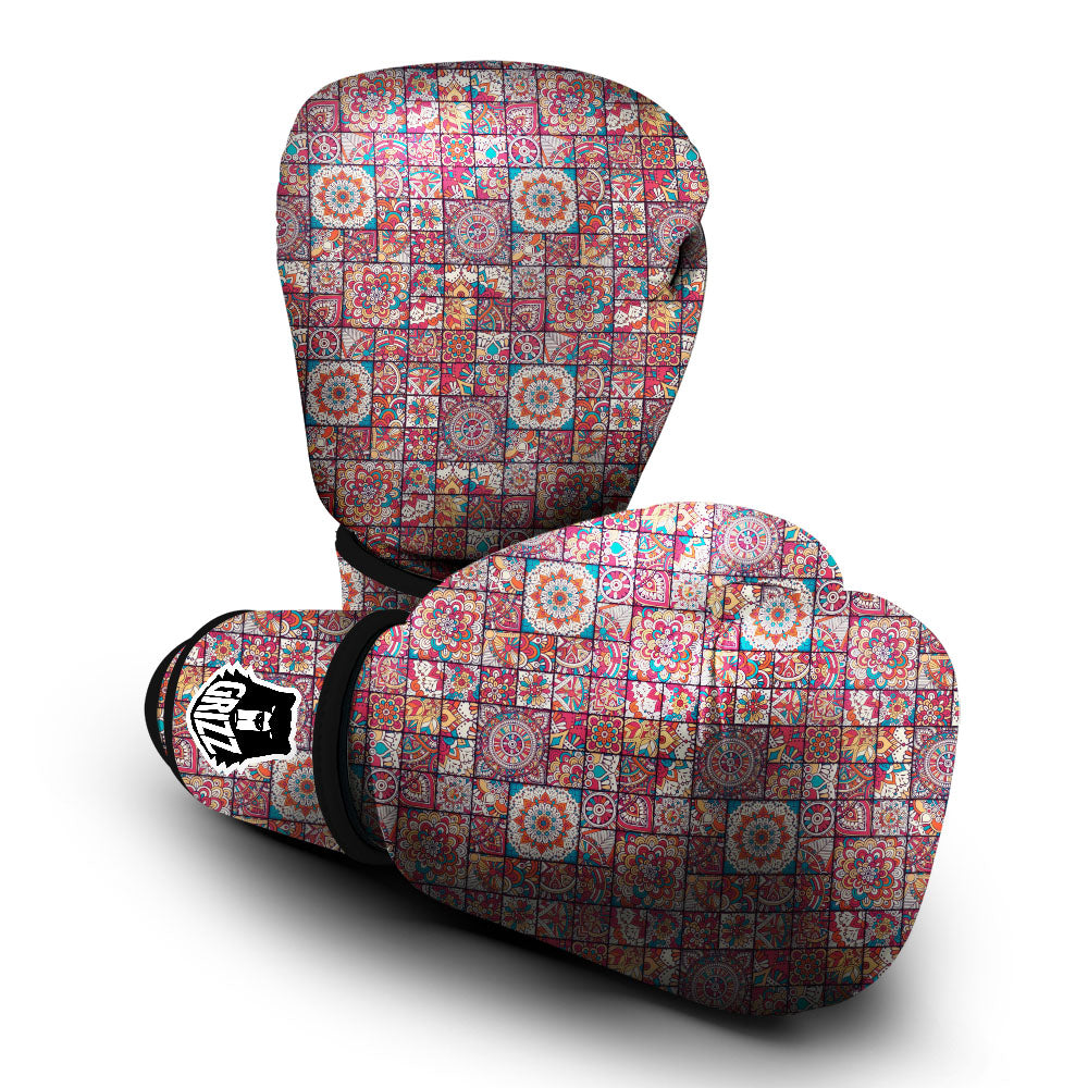 Patchwork Bohemian Print Pattern Boxing Gloves-grizzshop