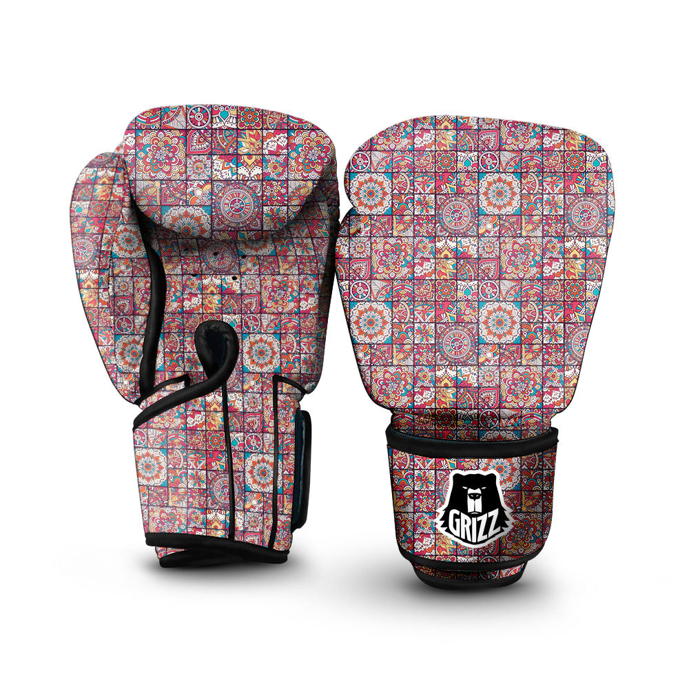 Patchwork Bohemian Print Pattern Boxing Gloves-grizzshop
