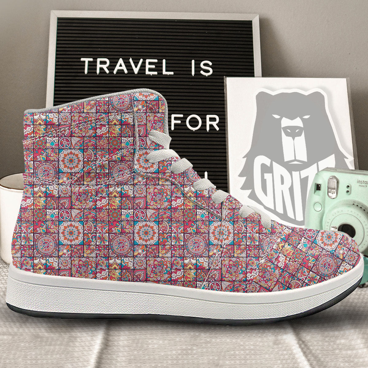 Patchwork Bohemian Print Pattern High Top Sneakers-grizzshop