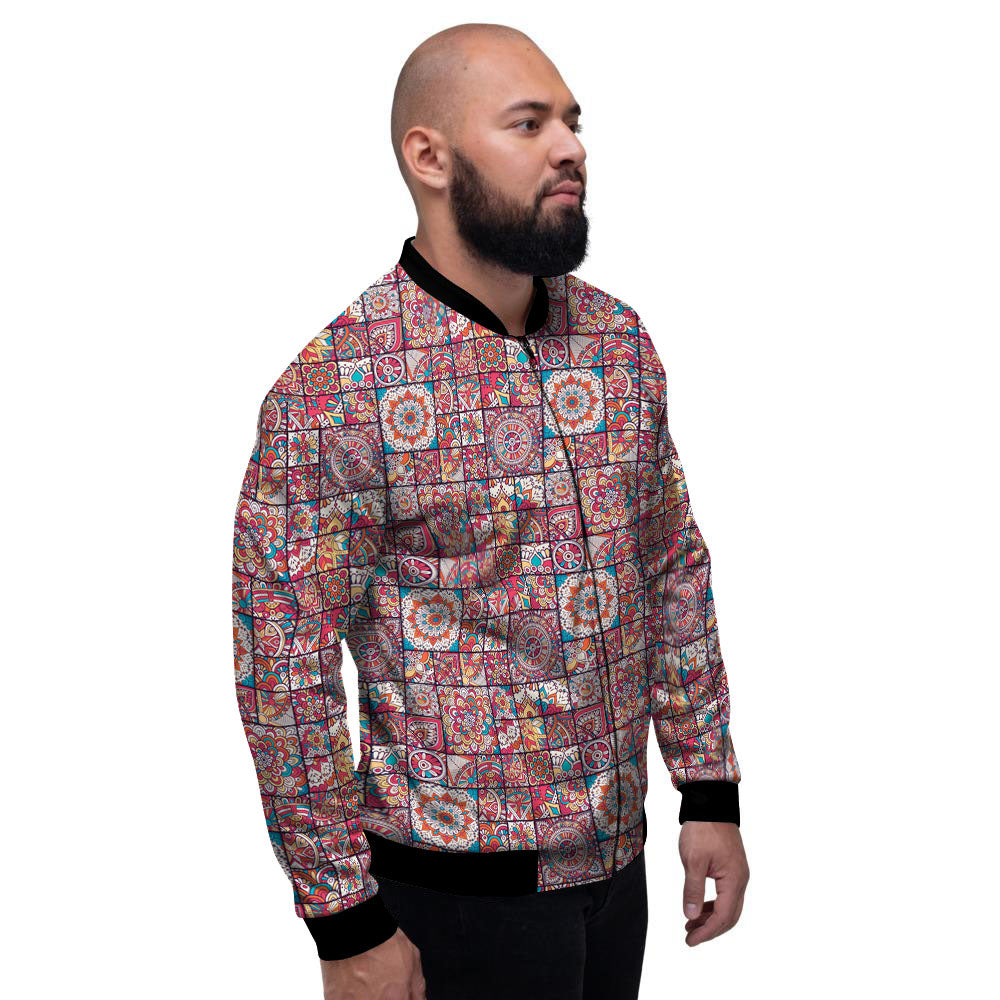 Patchwork Bohemian Print Pattern Men's Bomber Jacket-grizzshop