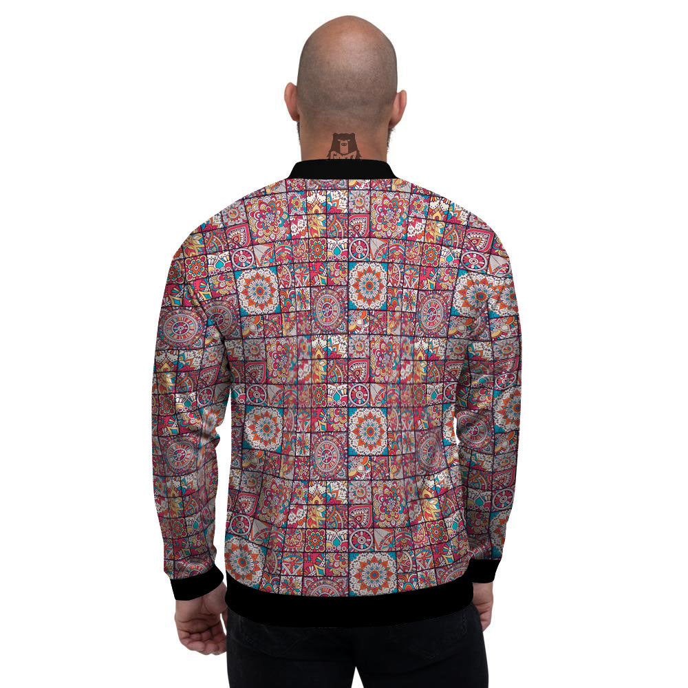 Patchwork Bohemian Print Pattern Men's Bomber Jacket-grizzshop