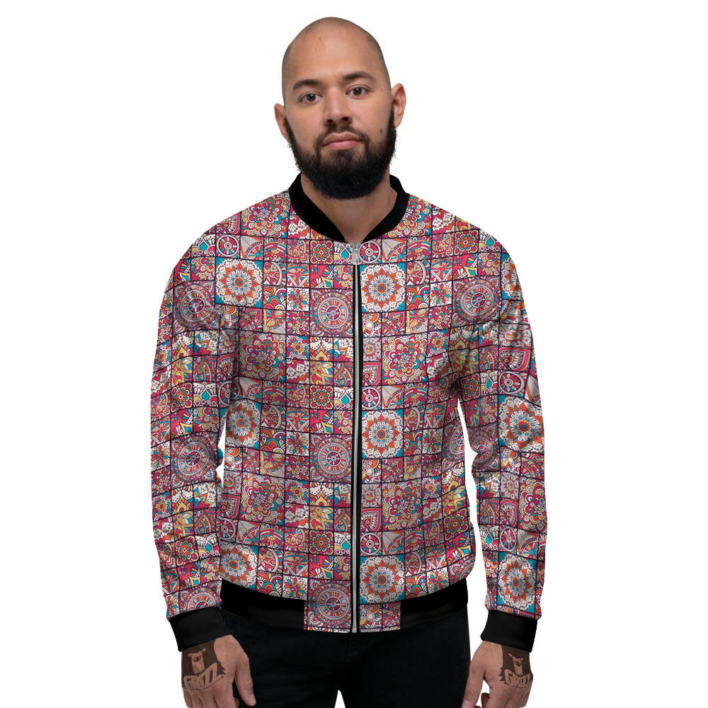 Patchwork Bohemian Print Pattern Men's Bomber Jacket-grizzshop