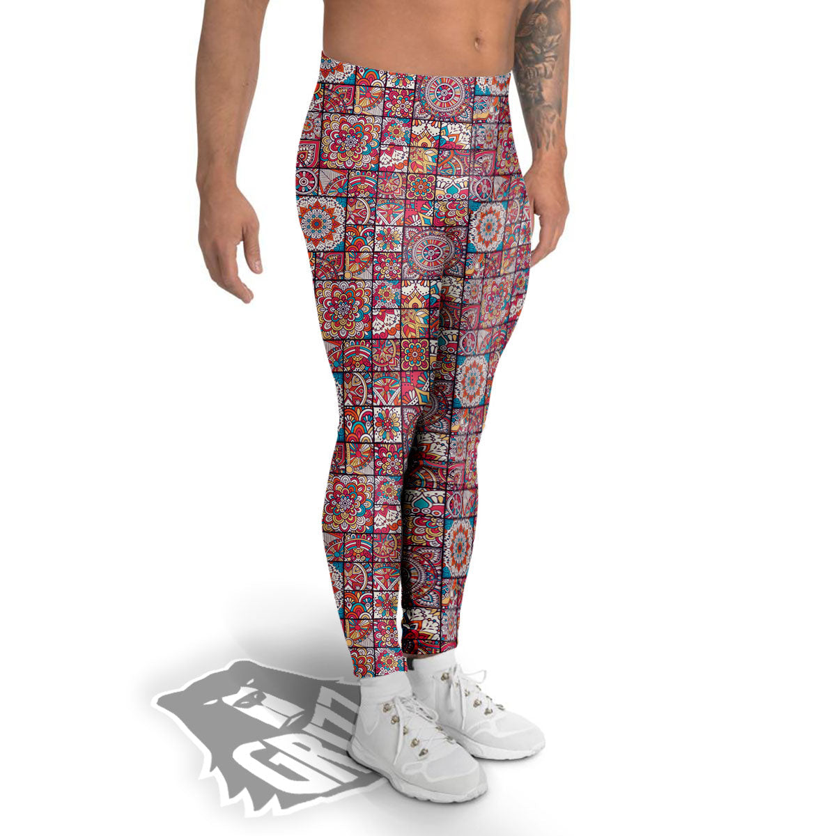 Patchwork Bohemian Print Pattern Men's Leggings-grizzshop