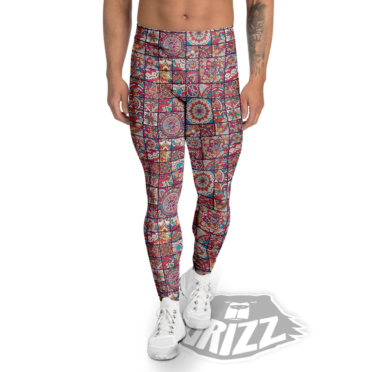 Patchwork Bohemian Print Pattern Men's Leggings-grizzshop