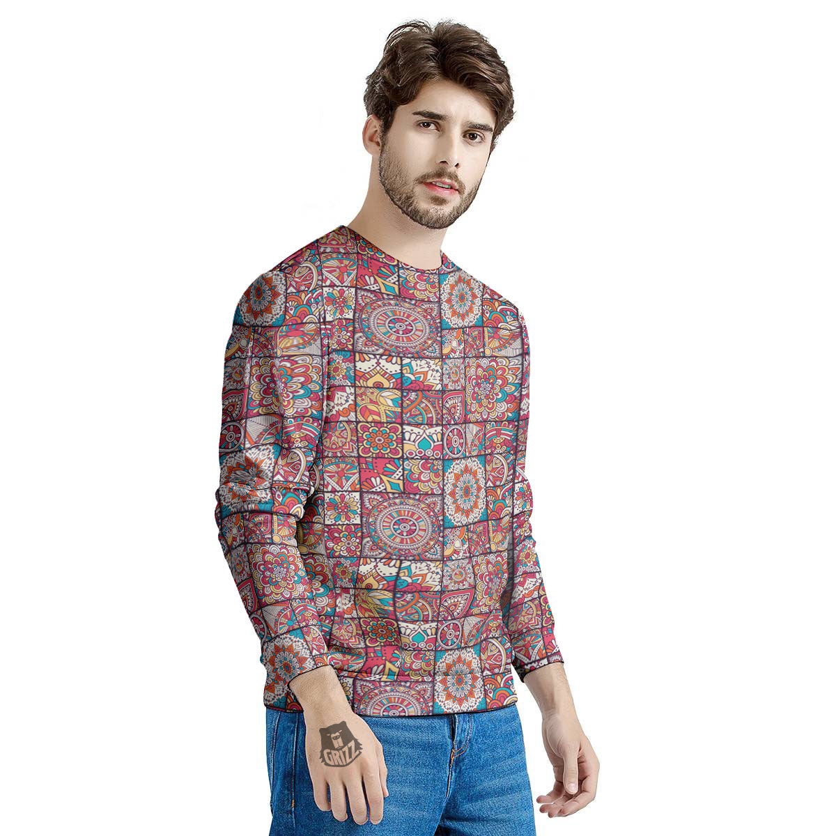 Patchwork Bohemian Print Pattern Men's Sweatshirt-grizzshop