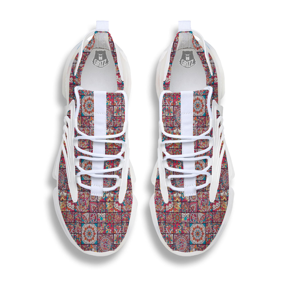 Patchwork Bohemian Print Pattern White Gym Shoes-grizzshop