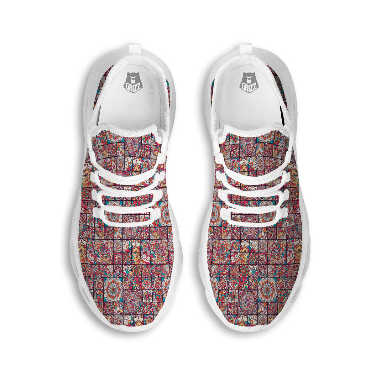 Patchwork Bohemian Print Pattern White Running Shoes-grizzshop