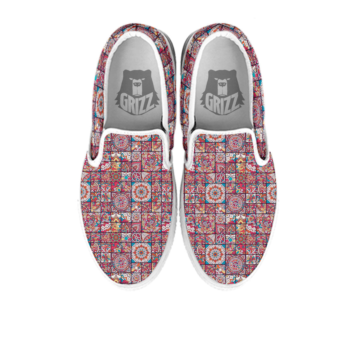 Patchwork Bohemian Print Pattern White Slip On Shoes-grizzshop