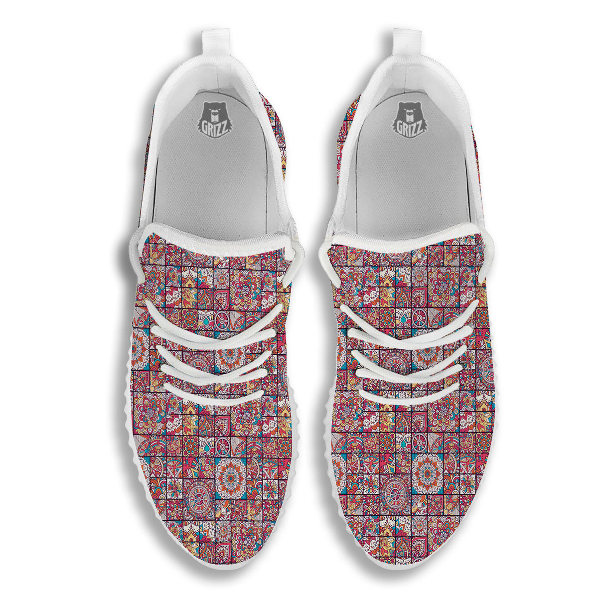 Patchwork Bohemian Print Pattern White Walking Shoes-grizzshop