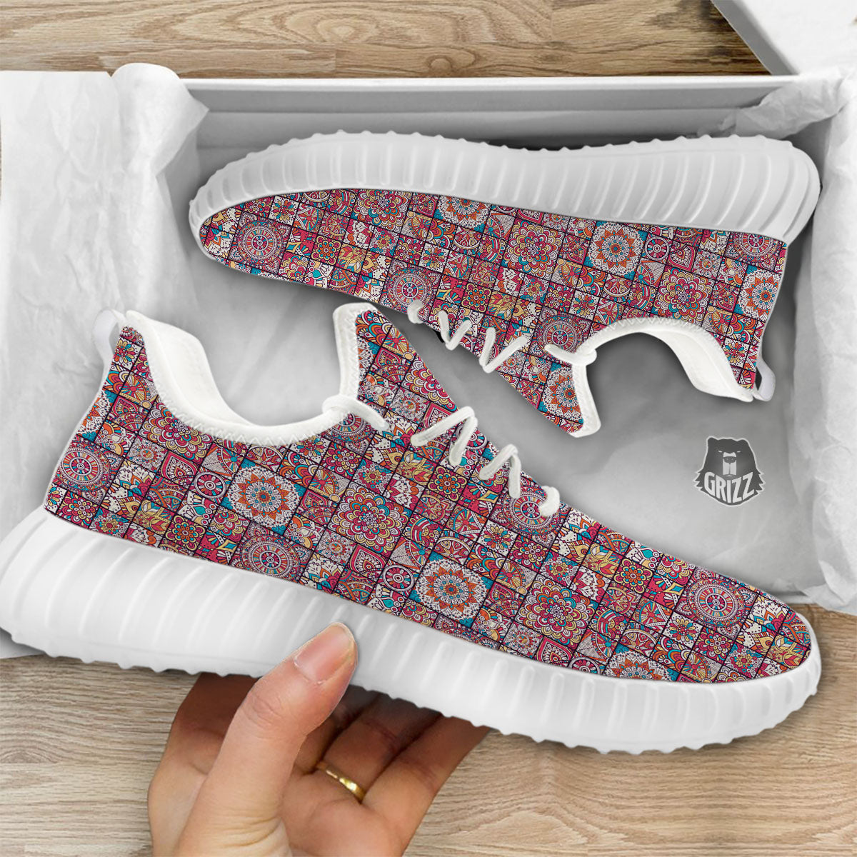 Patchwork Bohemian Print Pattern White Walking Shoes-grizzshop