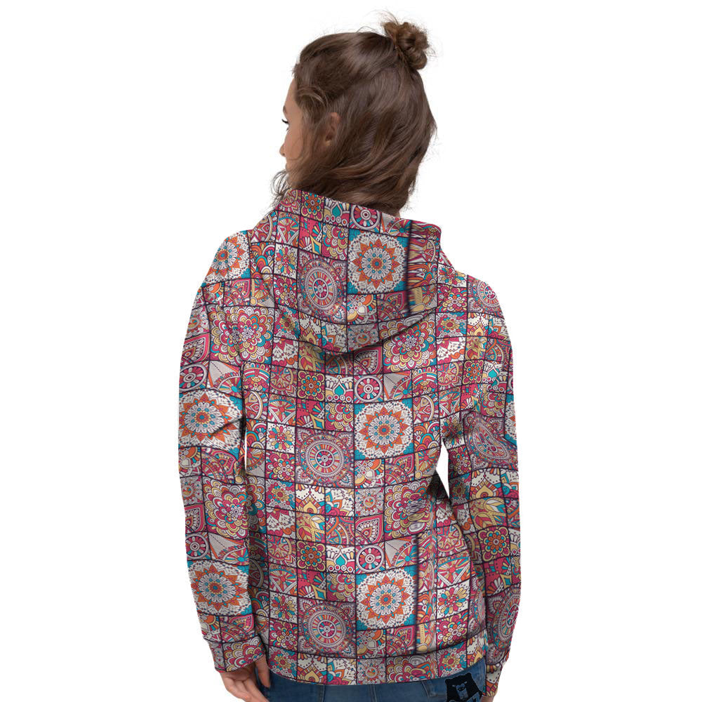 Patchwork Bohemian Print Pattern Women's Hoodie-grizzshop