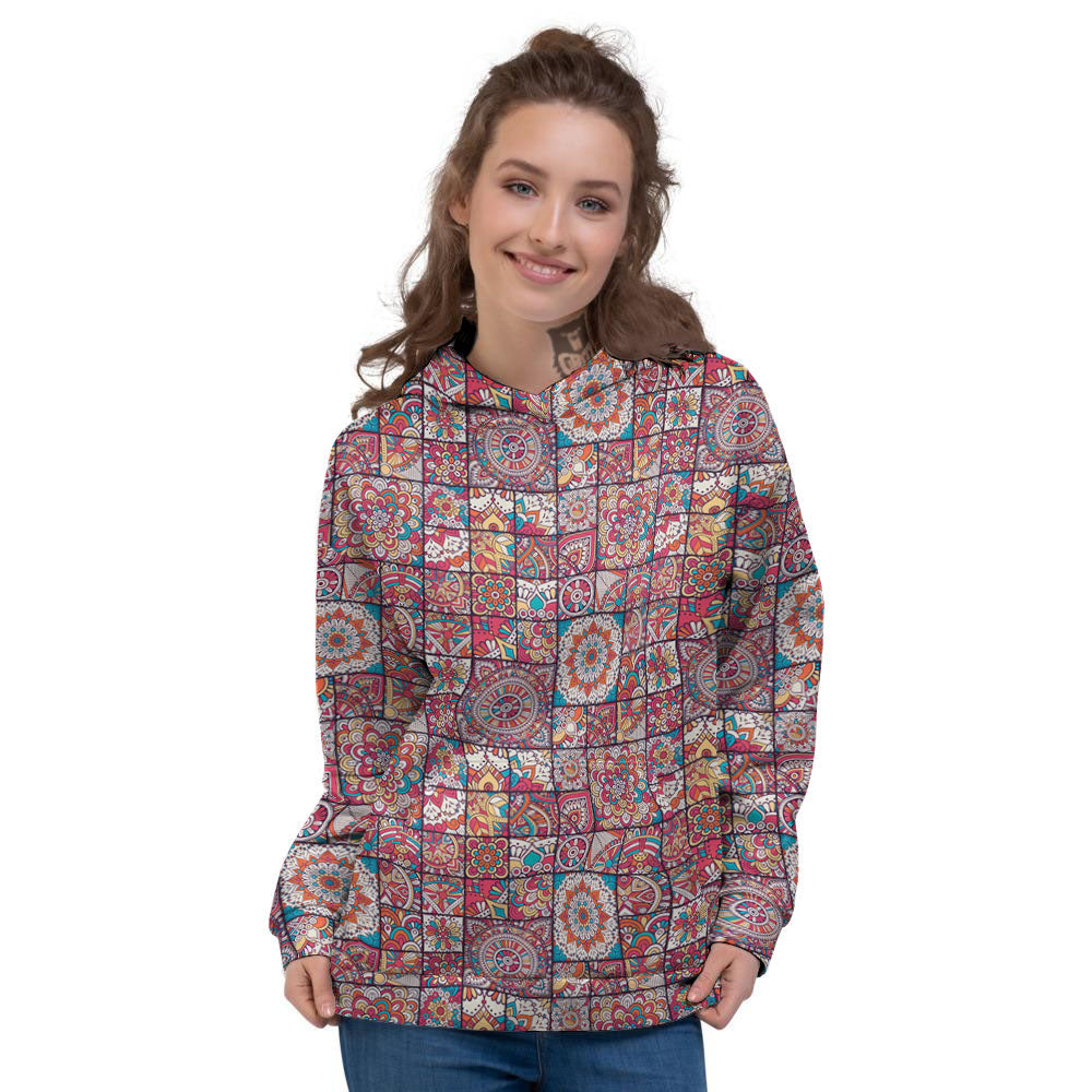 Patchwork Bohemian Print Pattern Women's Hoodie-grizzshop