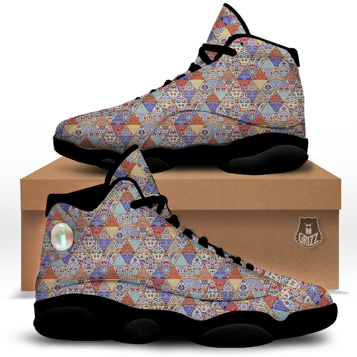 Patchwork Boho Mandala Print Pattern Black Basketball Shoes-grizzshop