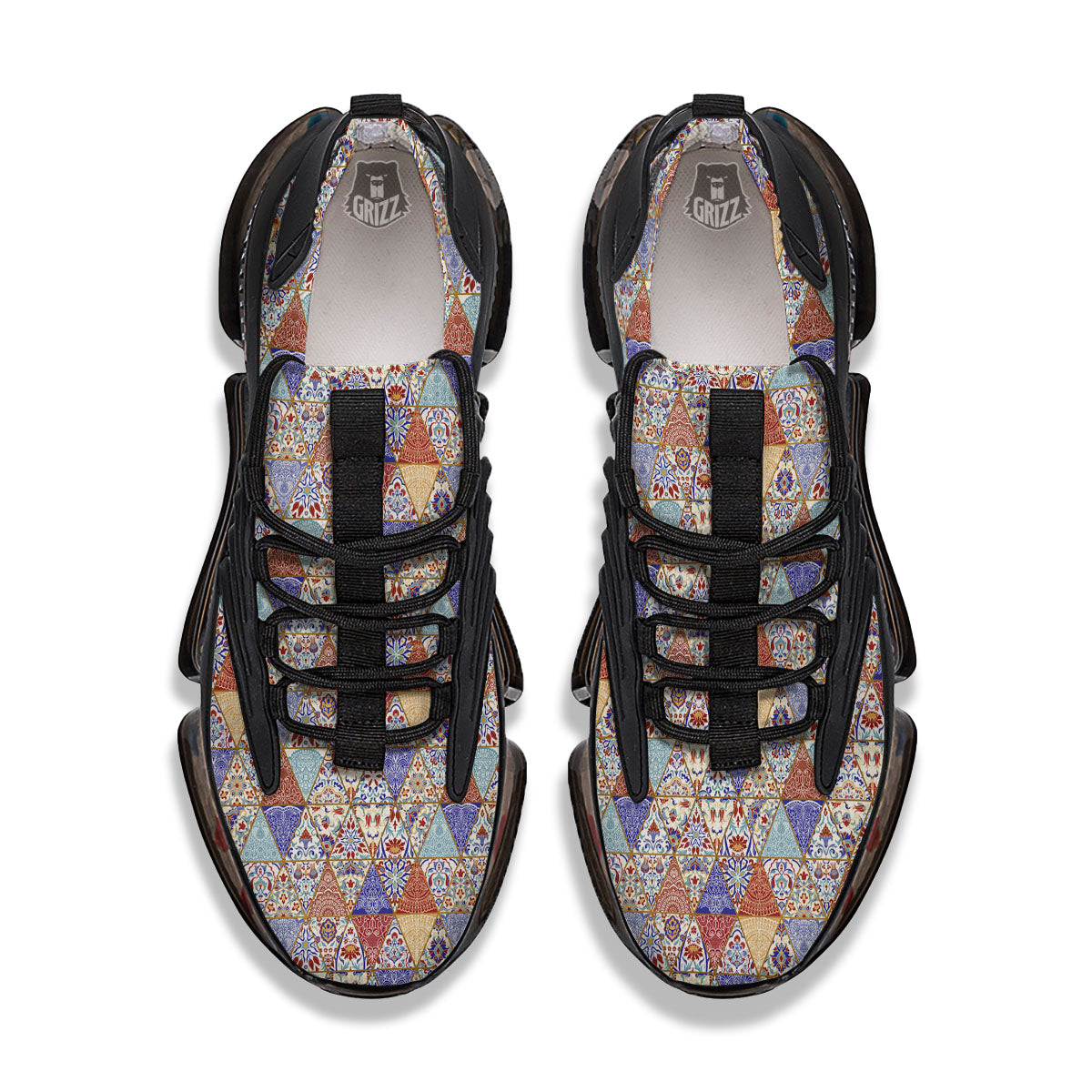 Patchwork Boho Mandala Print Pattern Black Gym Shoes-grizzshop