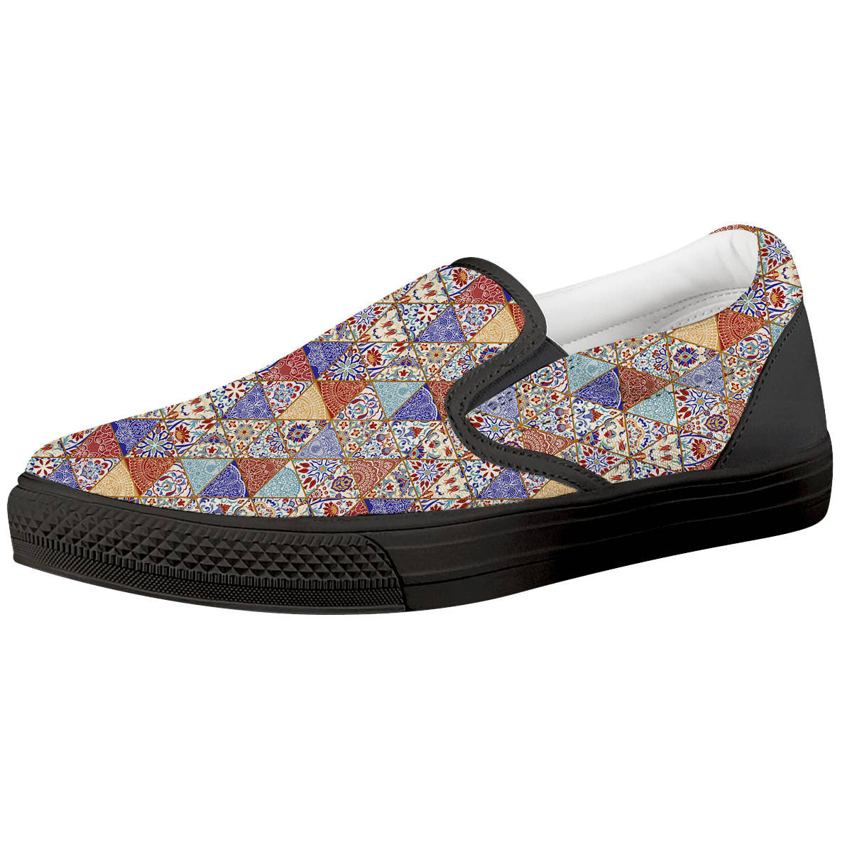 Patchwork Boho Mandala Print Pattern Black Slip On Shoes-grizzshop