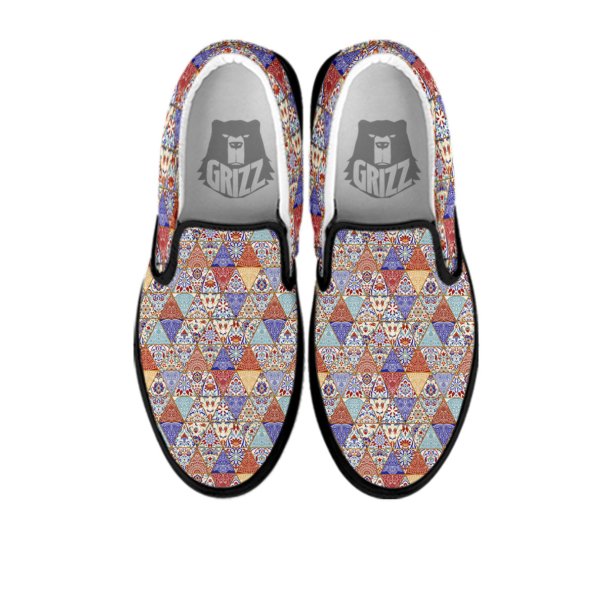 Patchwork Boho Mandala Print Pattern Black Slip On Shoes-grizzshop