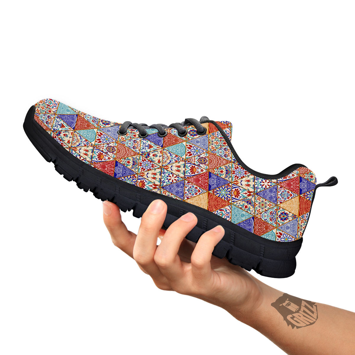 Patchwork Boho Mandala Print Pattern Black Sneaker-grizzshop