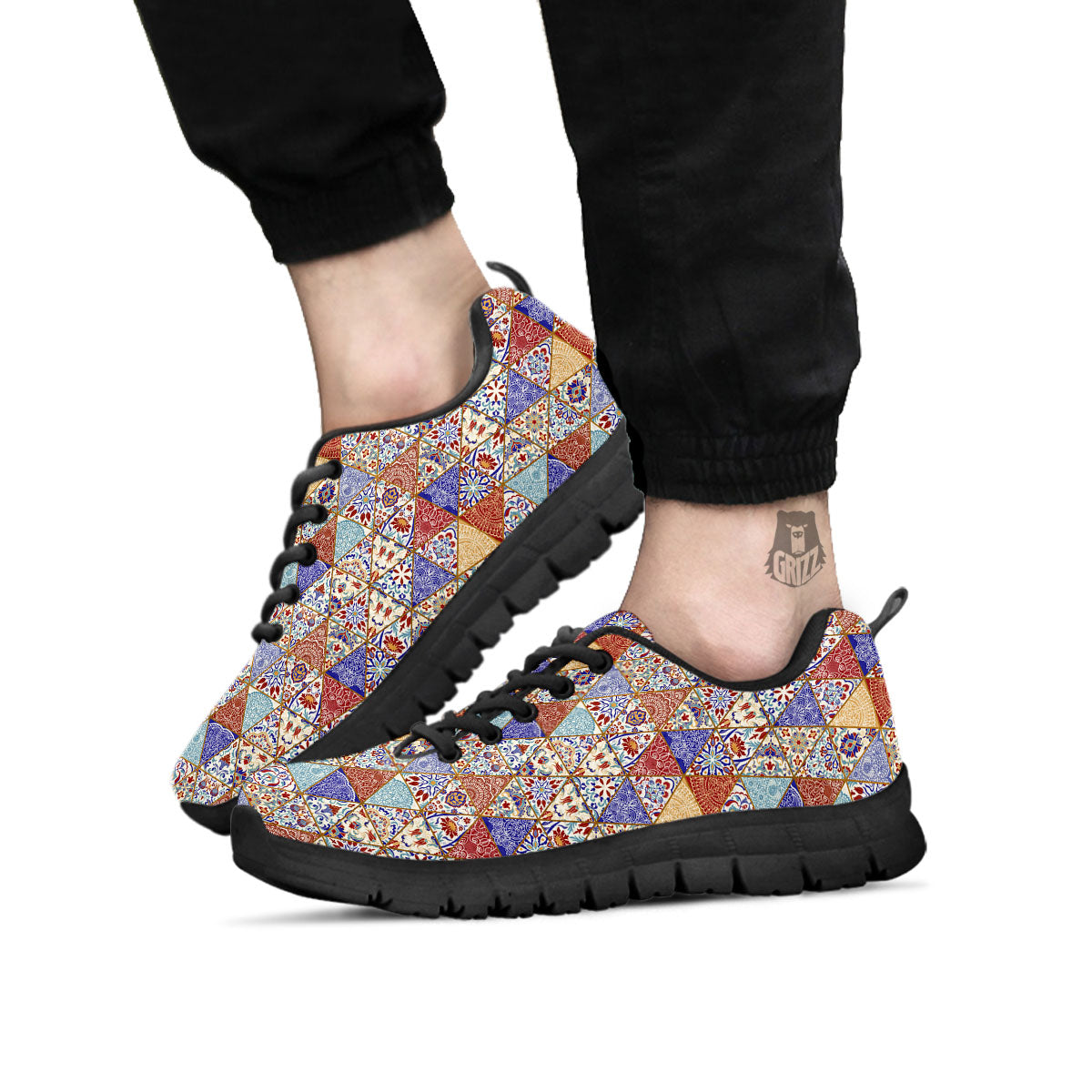 Patchwork Boho Mandala Print Pattern Black Sneaker-grizzshop