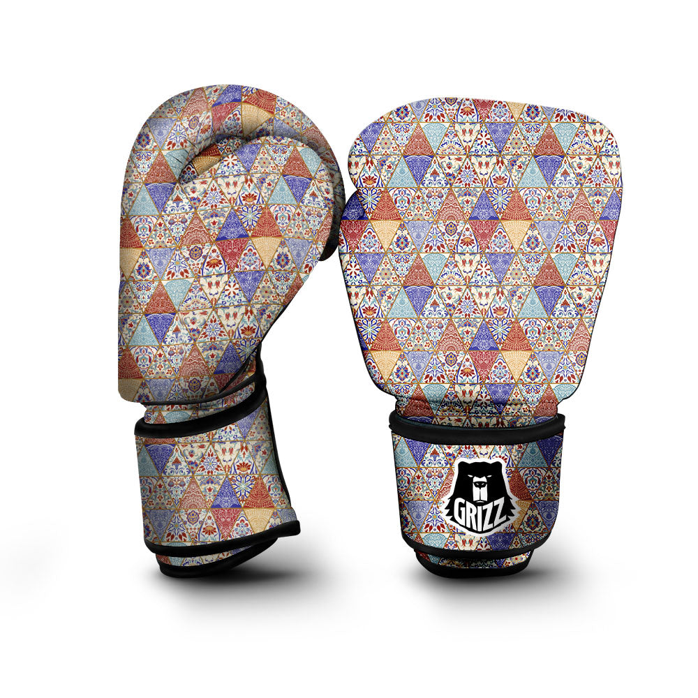 Patchwork Boho Mandala Print Pattern Boxing Gloves-grizzshop