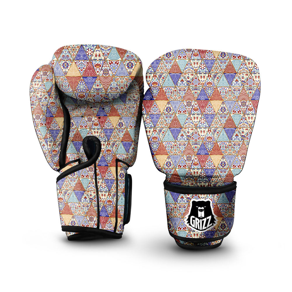 Patchwork Boho Mandala Print Pattern Boxing Gloves-grizzshop