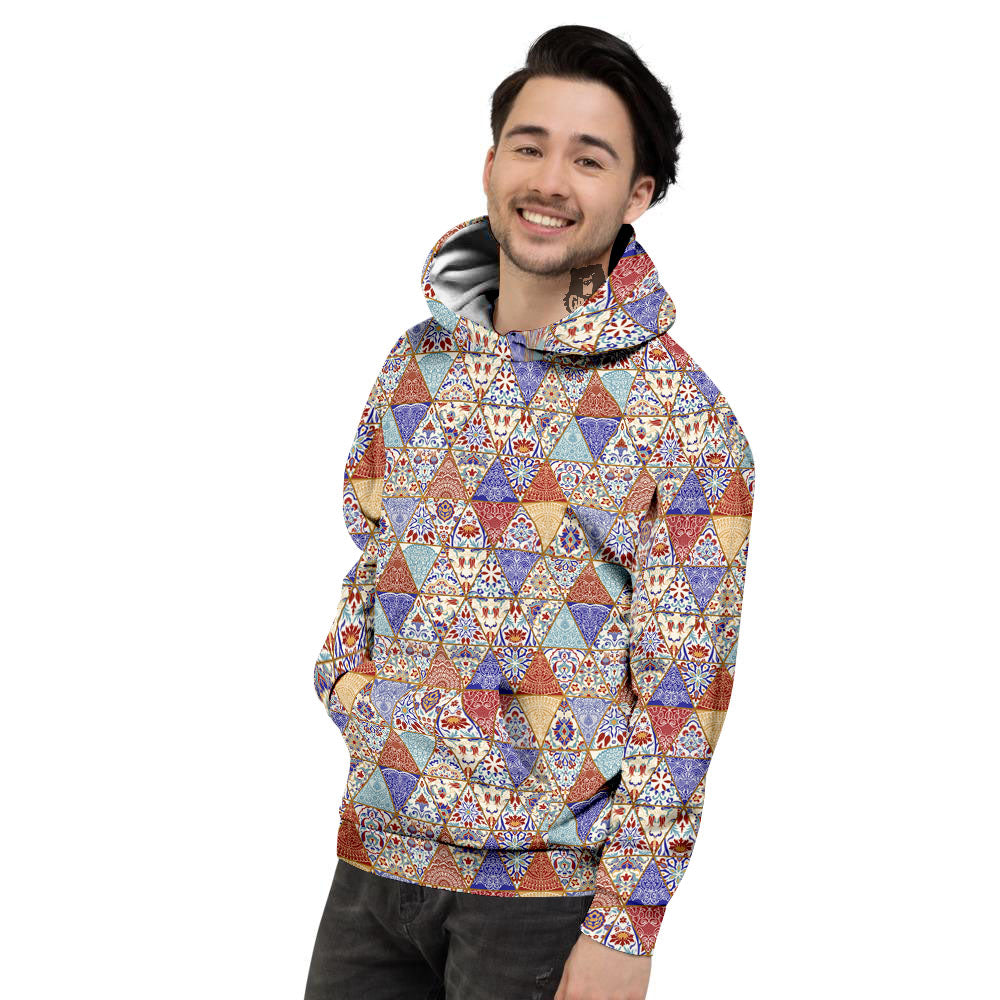 Patchwork Boho Mandala Print Pattern Men's Hoodie-grizzshop