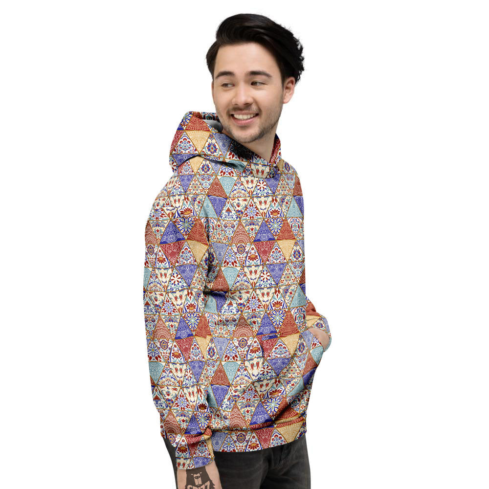 Patchwork Boho Mandala Print Pattern Men's Hoodie-grizzshop