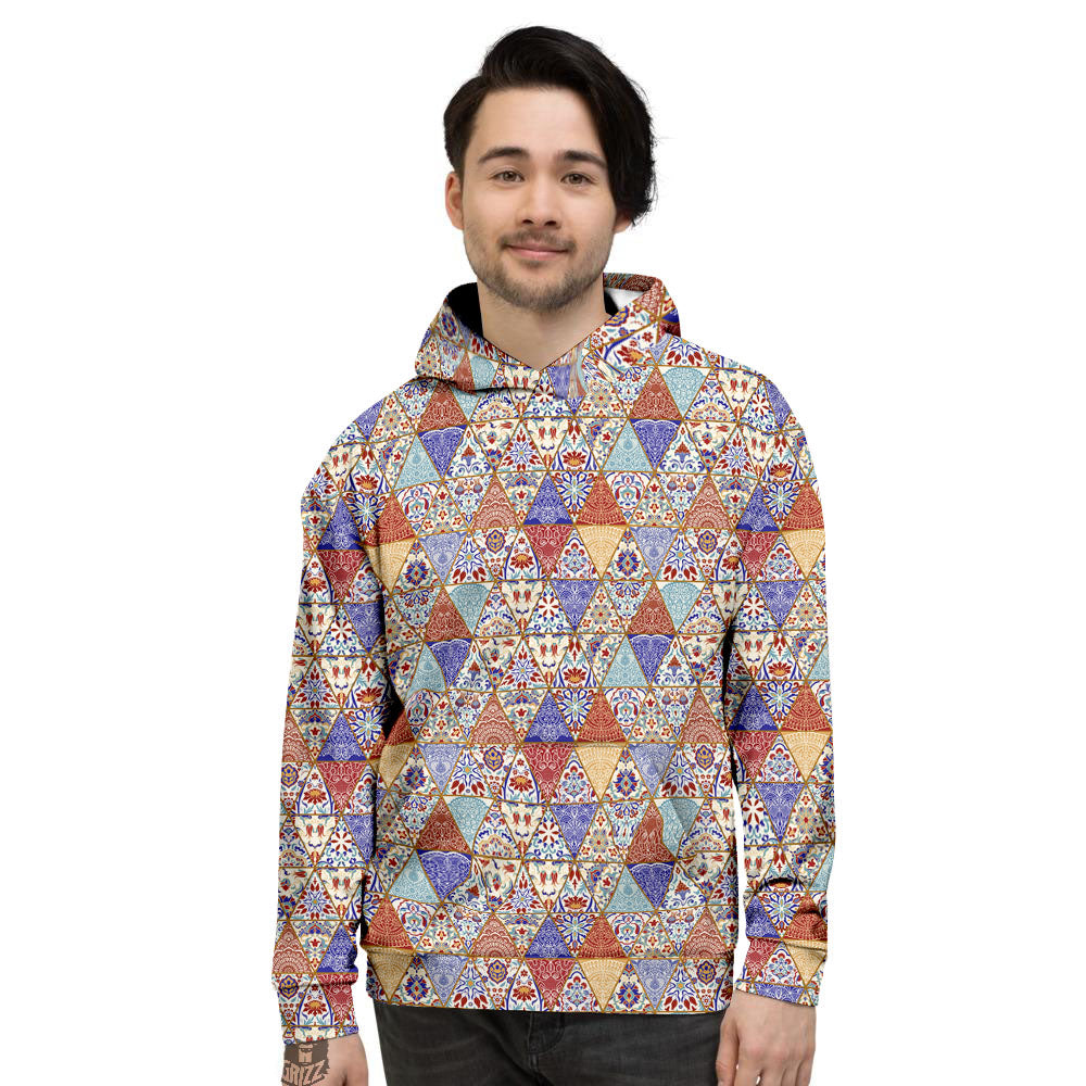 Patchwork Boho Mandala Print Pattern Men's Hoodie-grizzshop