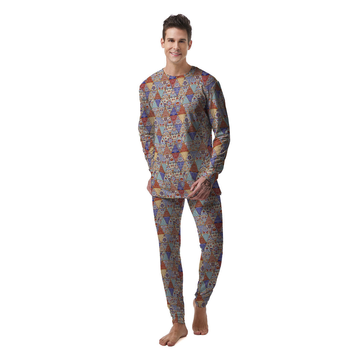 Patchwork Boho Mandala Print Pattern Men's Pajamas-grizzshop
