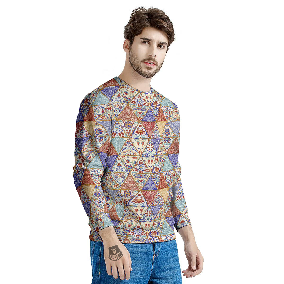 Patchwork Boho Mandala Print Pattern Men's Sweatshirt-grizzshop