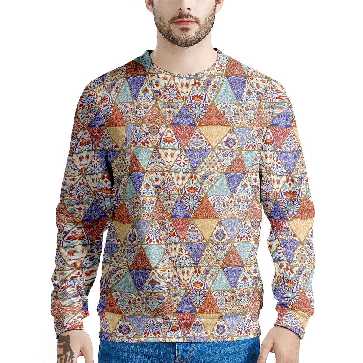 Patchwork Boho Mandala Print Pattern Men's Sweatshirt-grizzshop