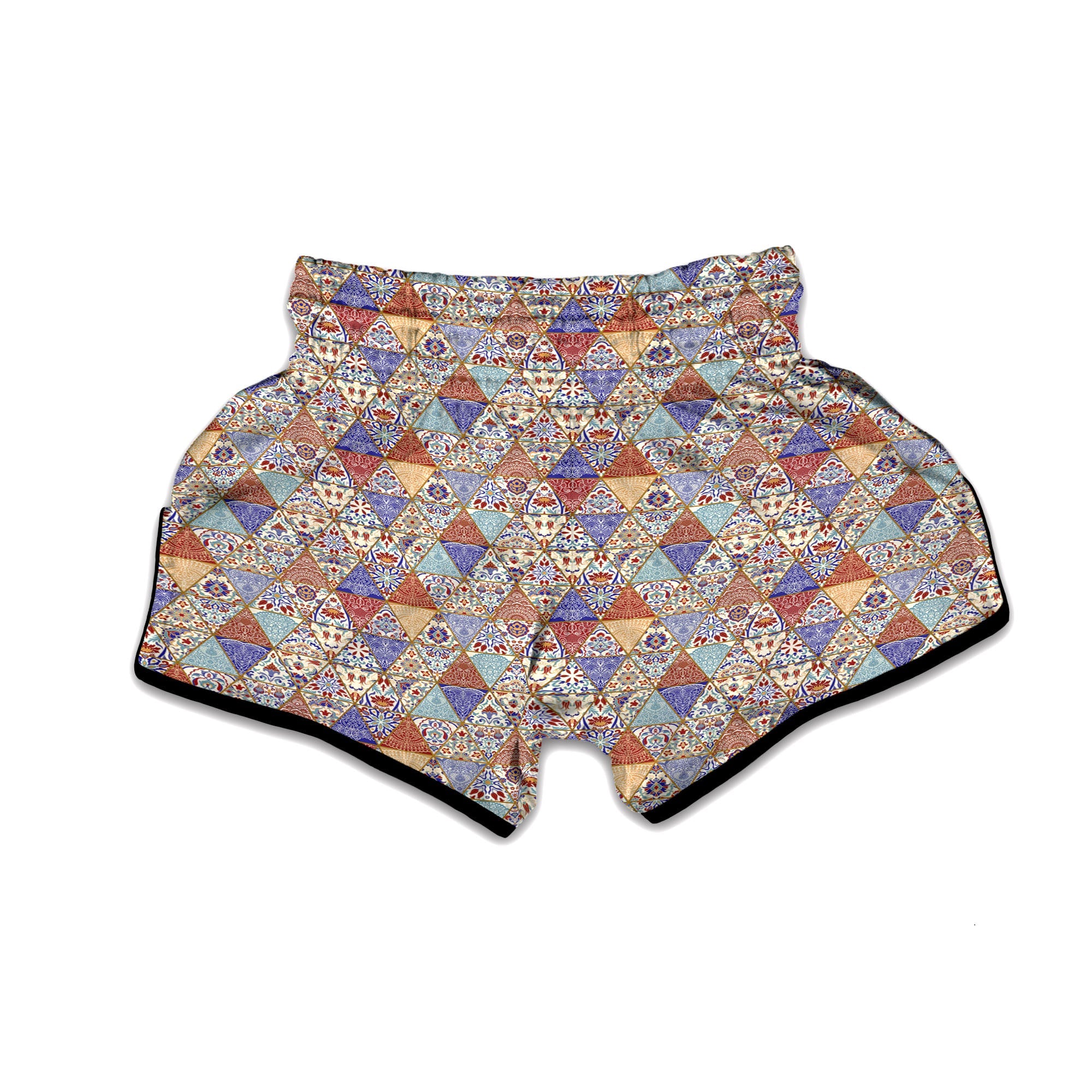 Patchwork Boho Mandala Print Pattern Muay Thai Boxing Shorts-grizzshop