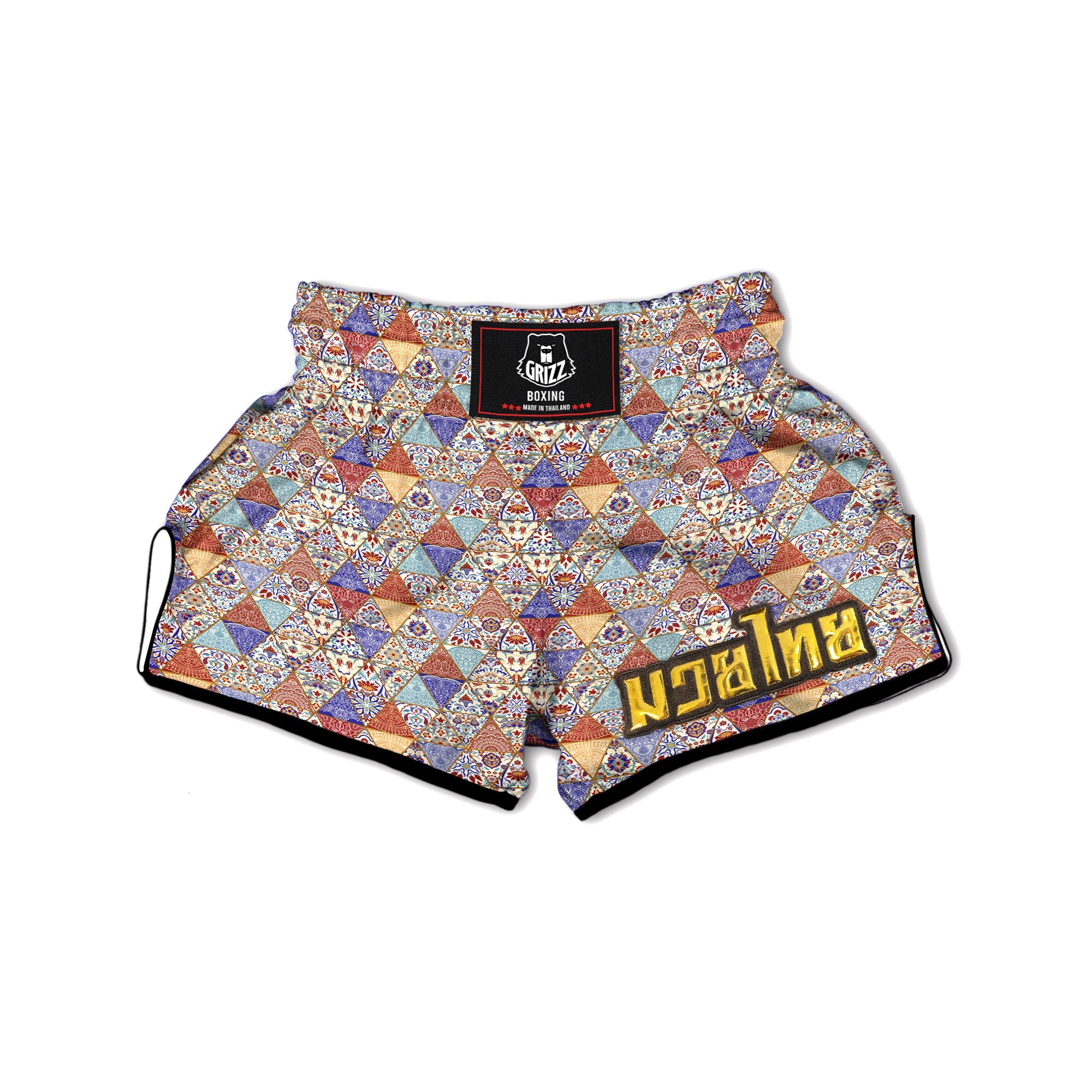 Patchwork Boho Mandala Print Pattern Muay Thai Boxing Shorts-grizzshop