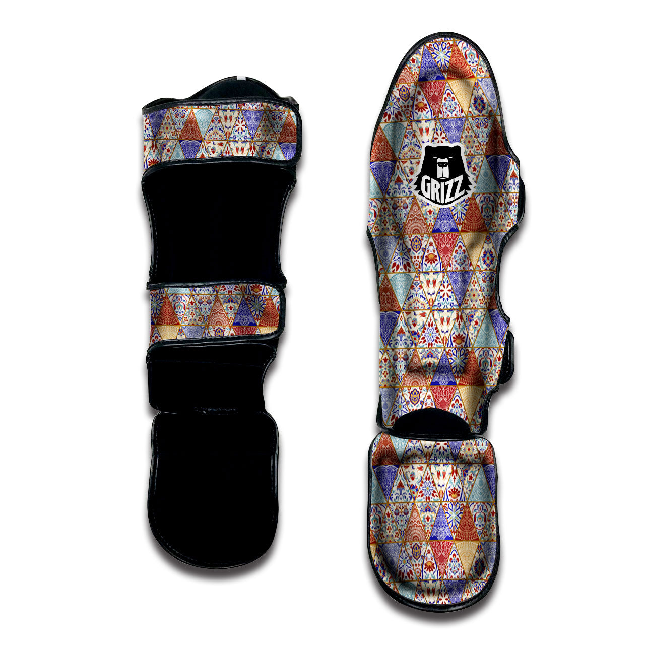 Patchwork Boho Mandala Print Pattern Muay Thai Shin Guards-grizzshop