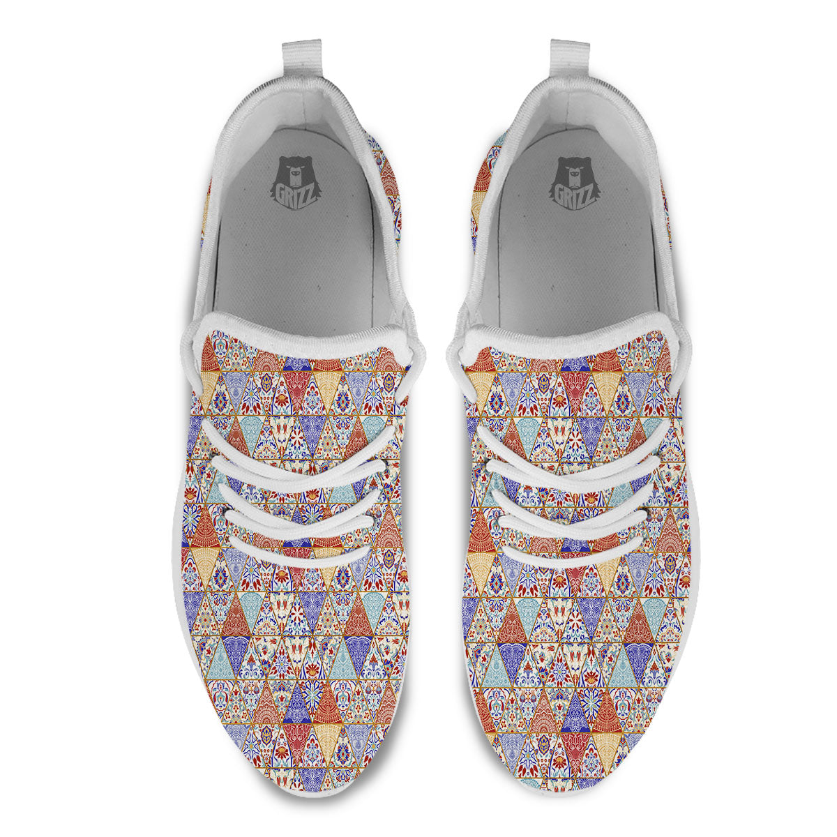 Patchwork Boho Mandala Print Pattern White Athletic Shoes-grizzshop