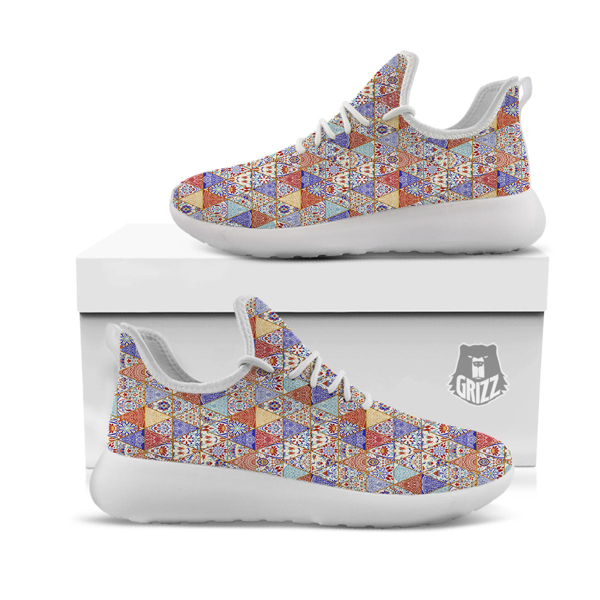 Patchwork Boho Mandala Print Pattern White Athletic Shoes-grizzshop