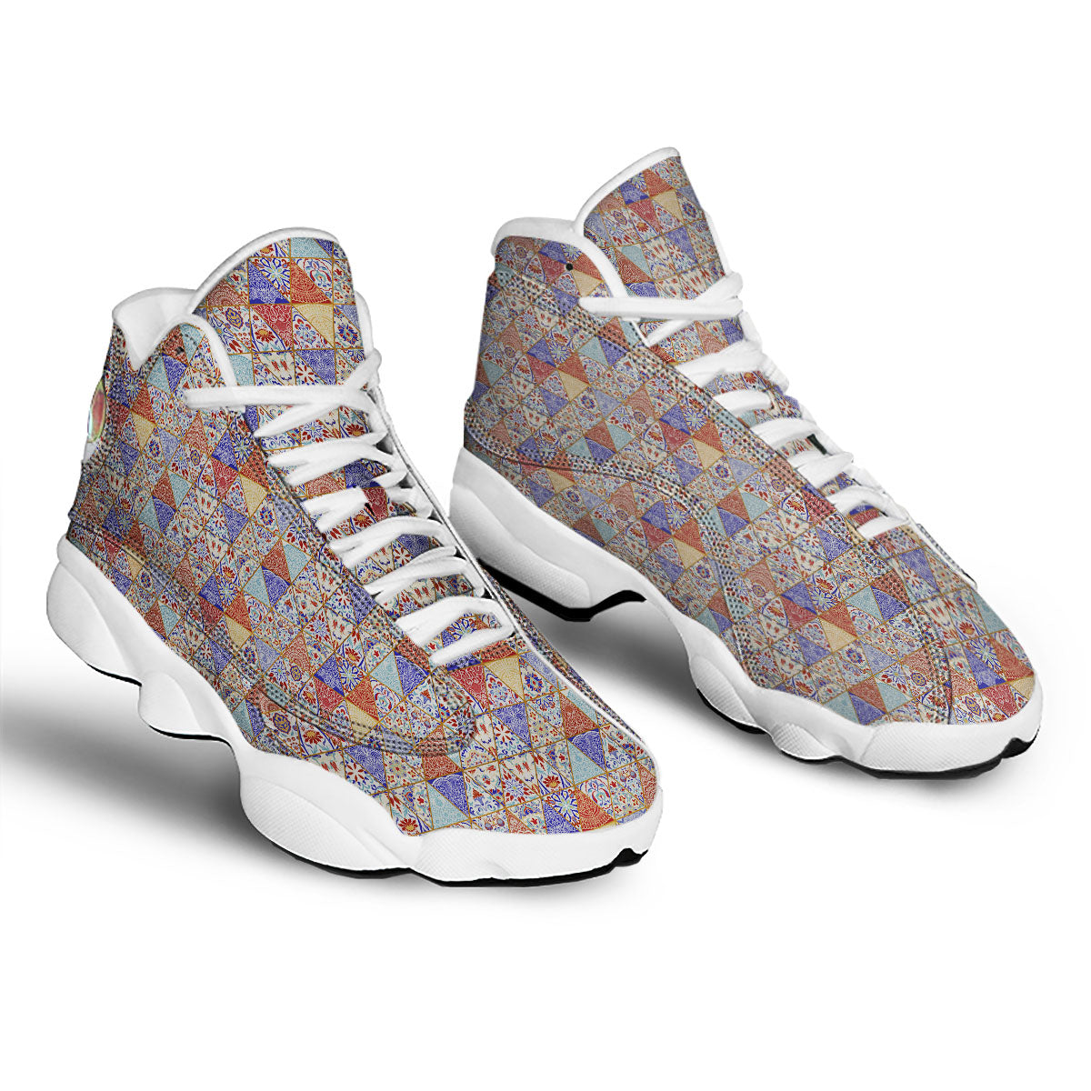 Patchwork Boho Mandala Print Pattern White Basketball Shoes-grizzshop