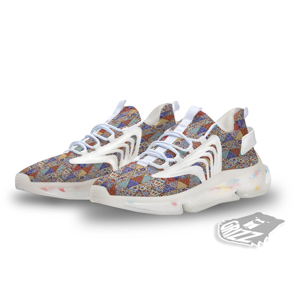 Patchwork Boho Mandala Print Pattern White Gym Shoes-grizzshop