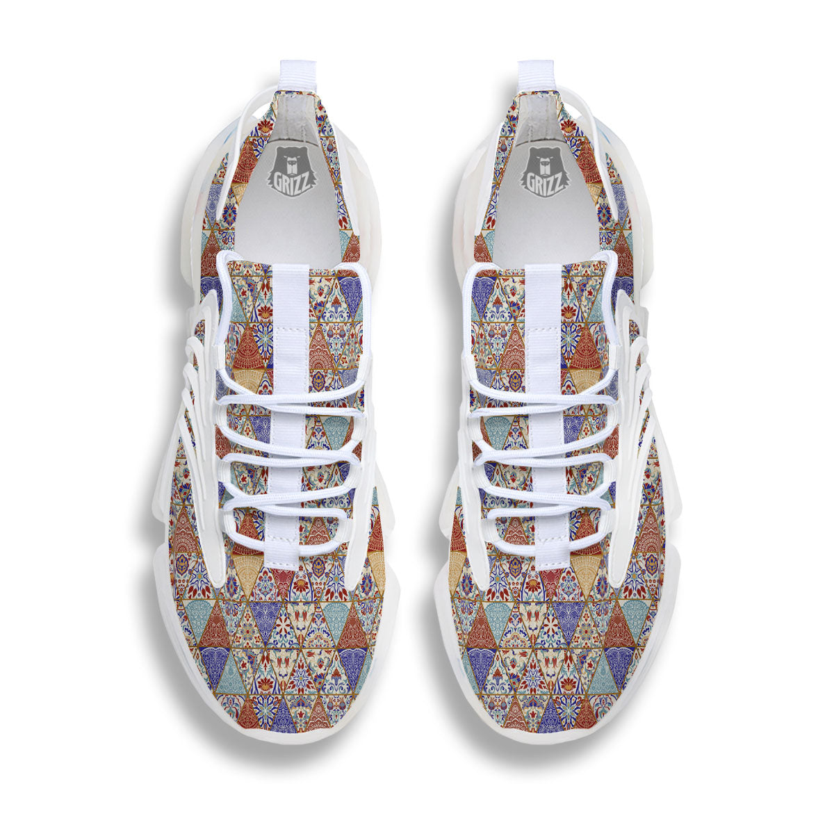 Patchwork Boho Mandala Print Pattern White Gym Shoes-grizzshop