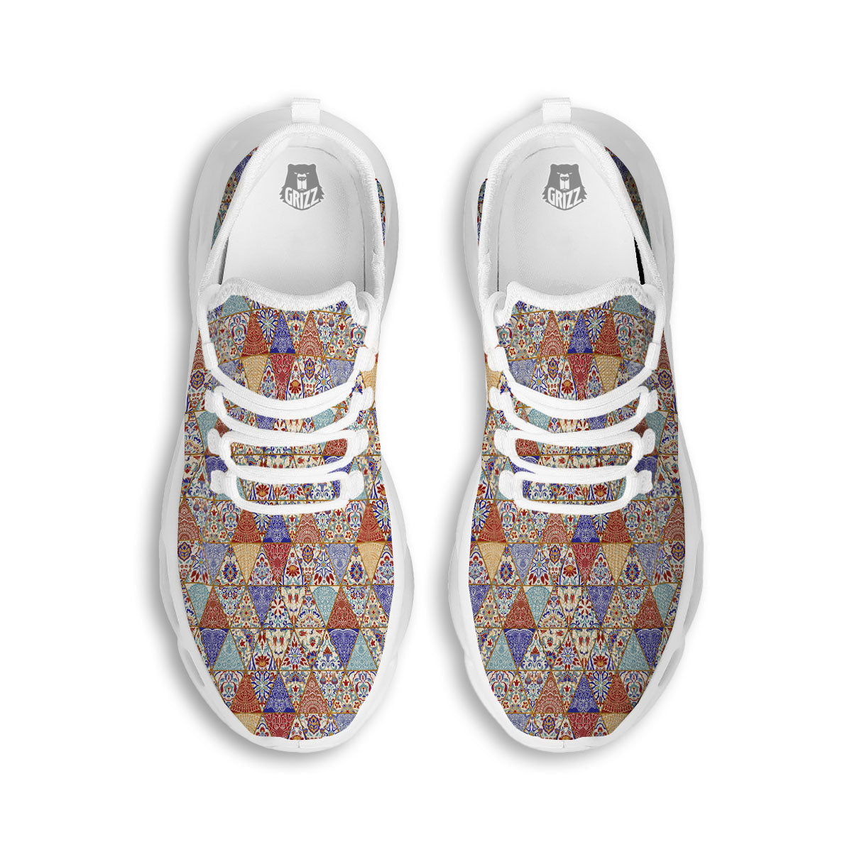 Patchwork Boho Mandala Print Pattern White Running Shoes-grizzshop