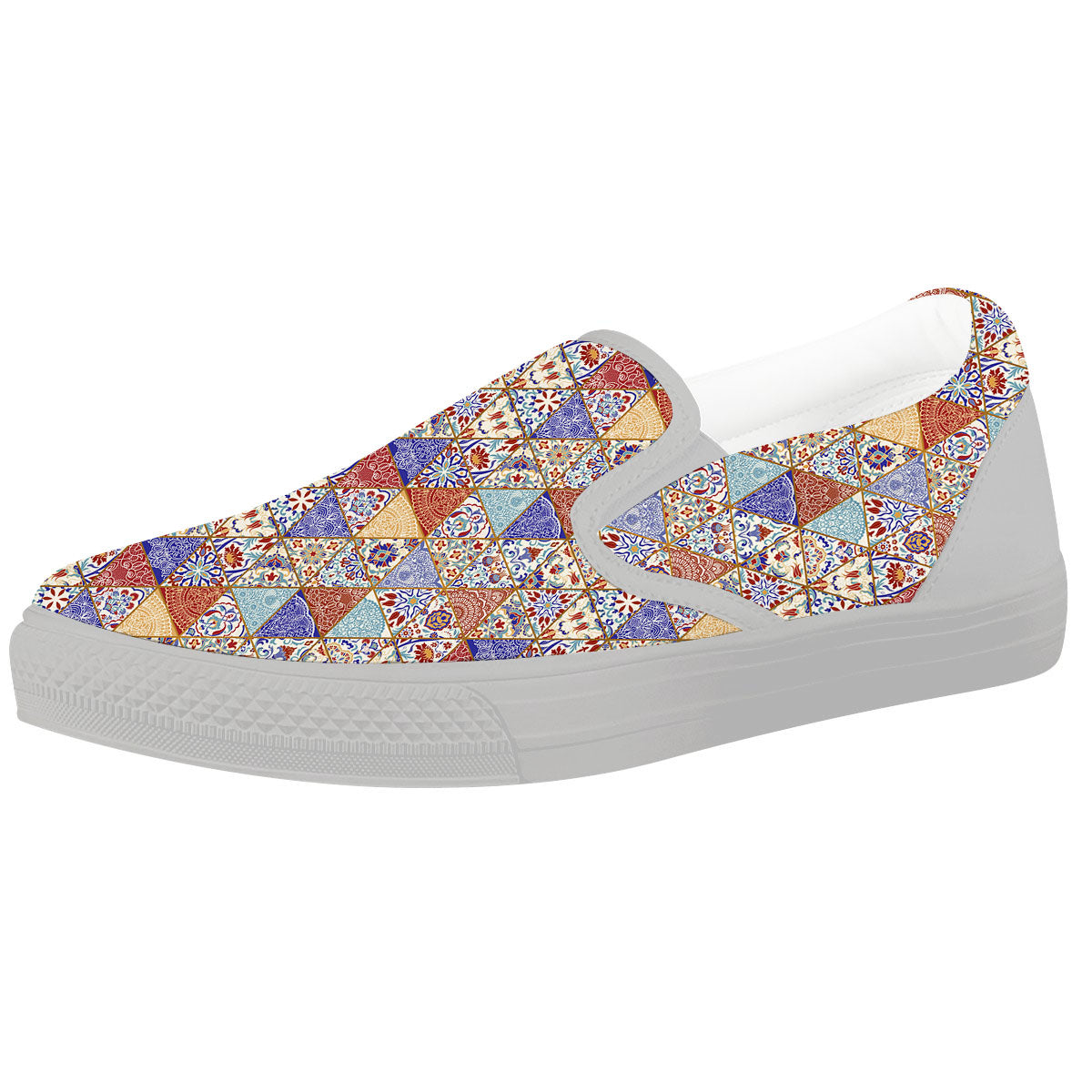 Patchwork Boho Mandala Print Pattern White Slip On Shoes-grizzshop