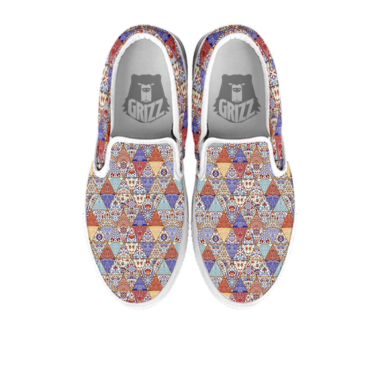 Patchwork Boho Mandala Print Pattern White Slip On Shoes-grizzshop