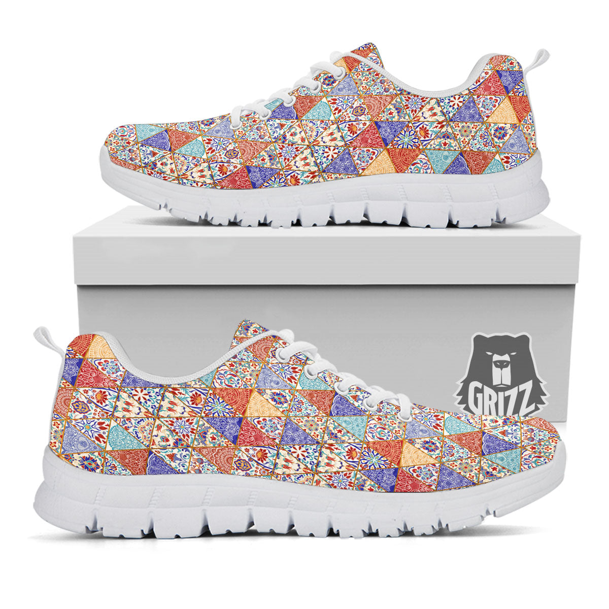 Patchwork Boho Mandala Print Pattern White Sneaker-grizzshop