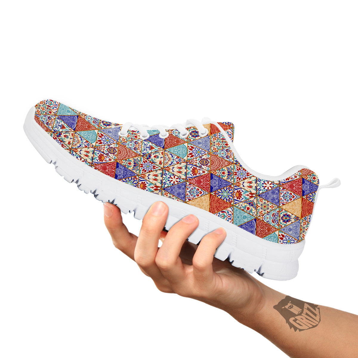 Patchwork Boho Mandala Print Pattern White Sneaker-grizzshop