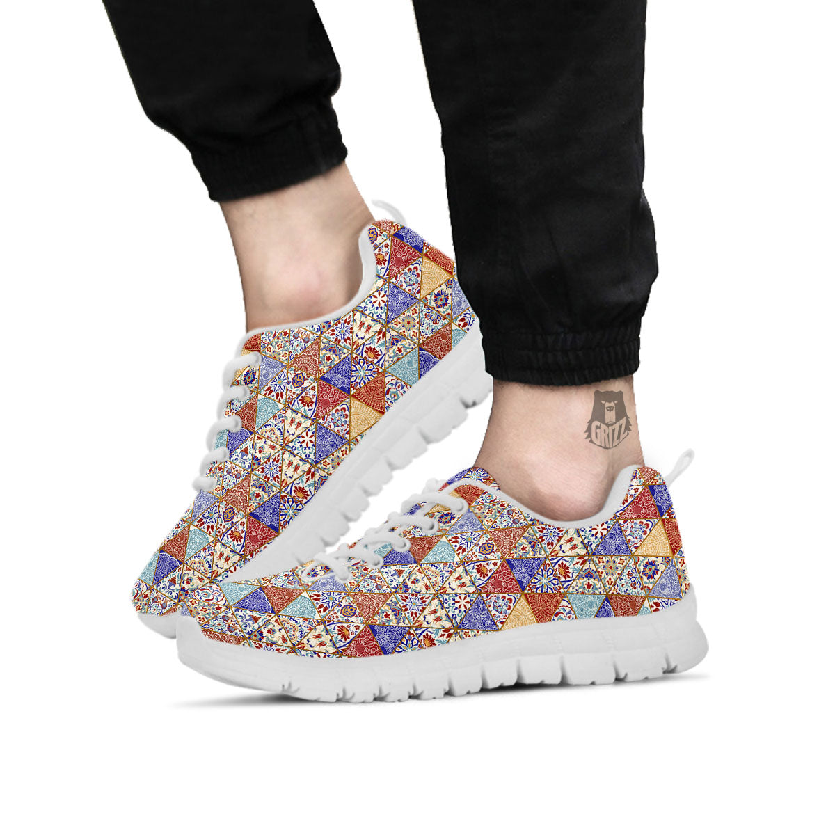 Patchwork Boho Mandala Print Pattern White Sneaker-grizzshop