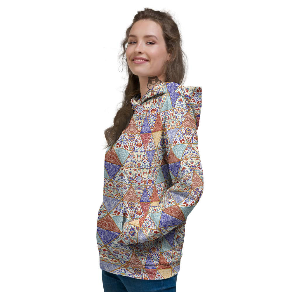 Patchwork Boho Mandala Print Pattern Women's Hoodie-grizzshop
