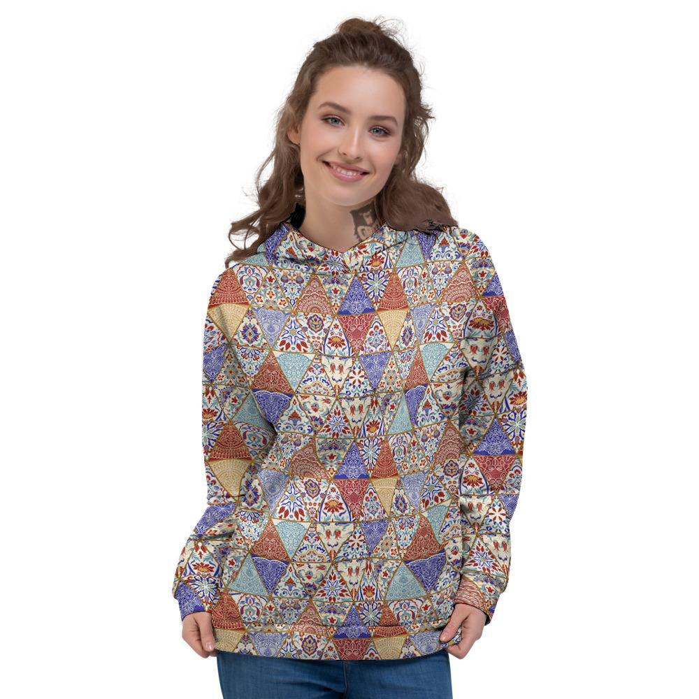 Patchwork Boho Mandala Print Pattern Women's Hoodie-grizzshop