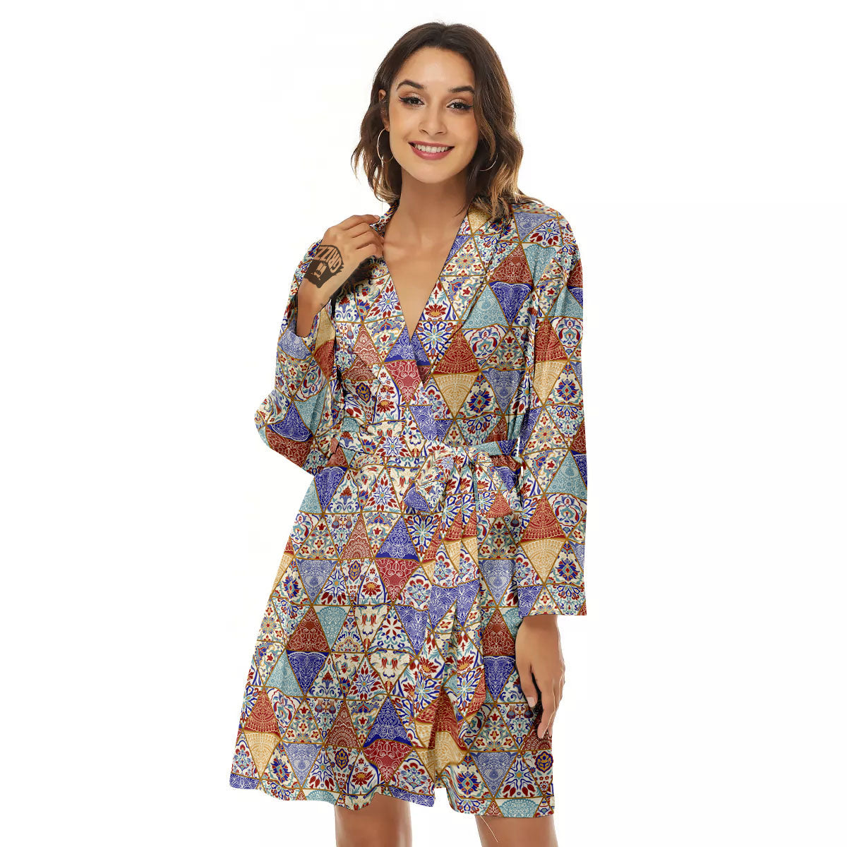 Patchwork Boho Mandala Print Pattern Women's Robe-grizzshop