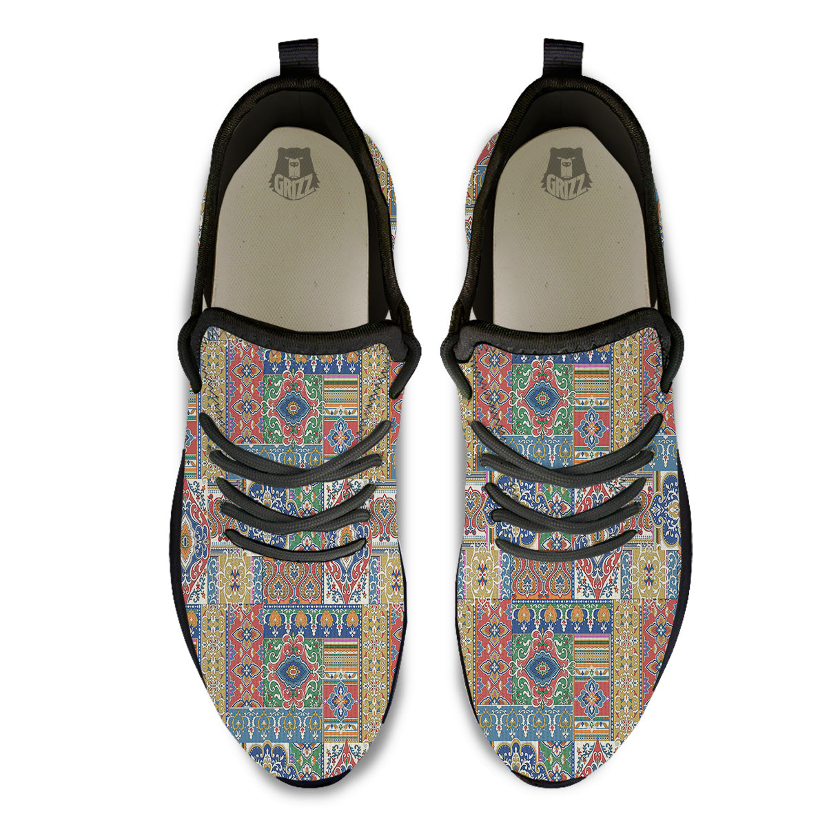Patchwork Damask Vintage Print Pattern Black Athletic Shoes-grizzshop