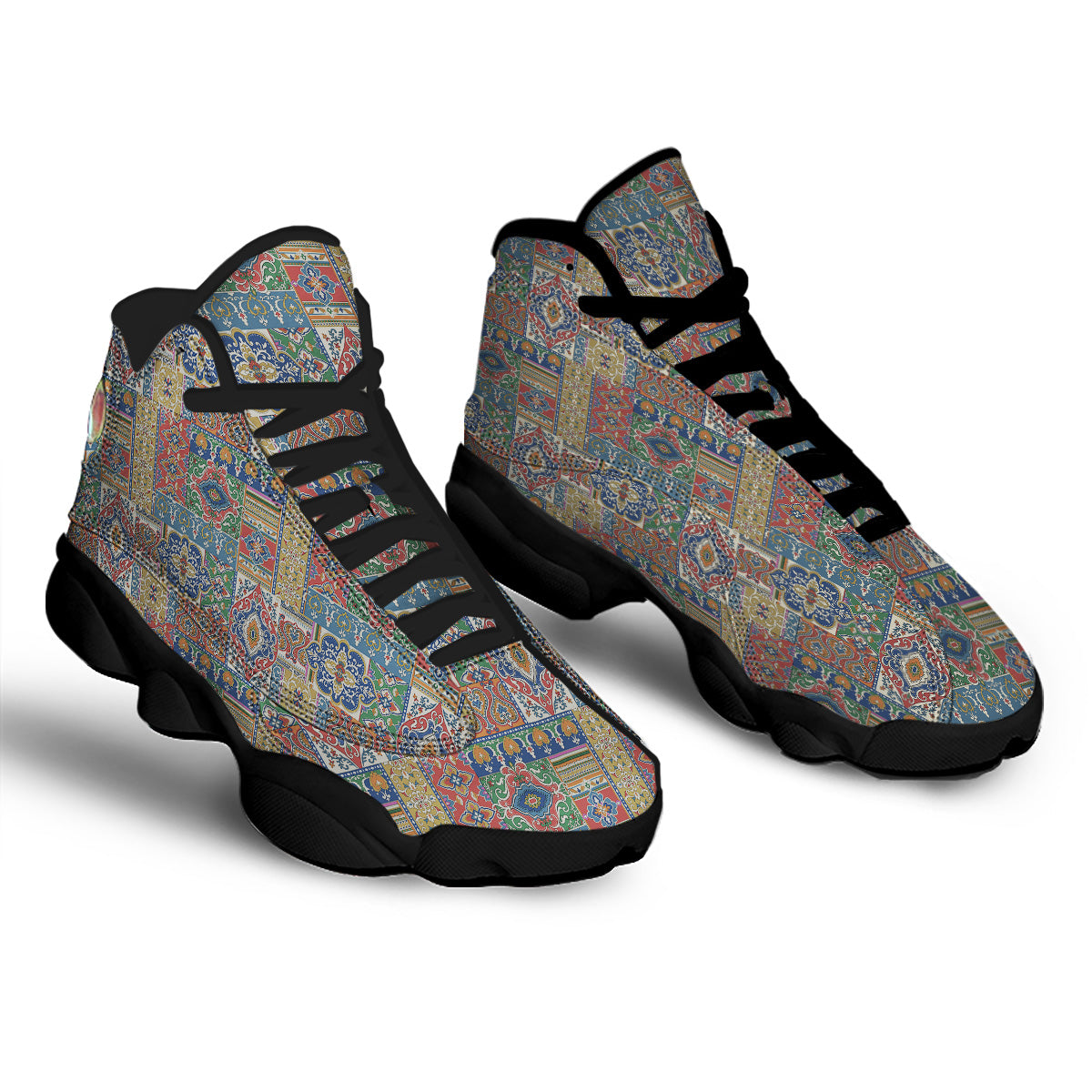 Patchwork Damask Vintage Print Pattern Black Basketball Shoes-grizzshop
