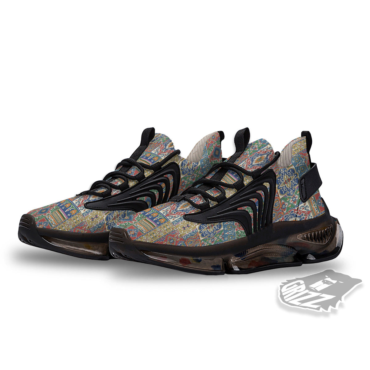 Patchwork Damask Vintage Print Pattern Black Gym Shoes-grizzshop
